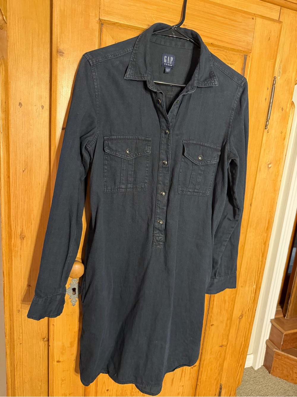 GAP Lightweight Black Denim Classic Long-Sleeve Midi Dress Sz Small